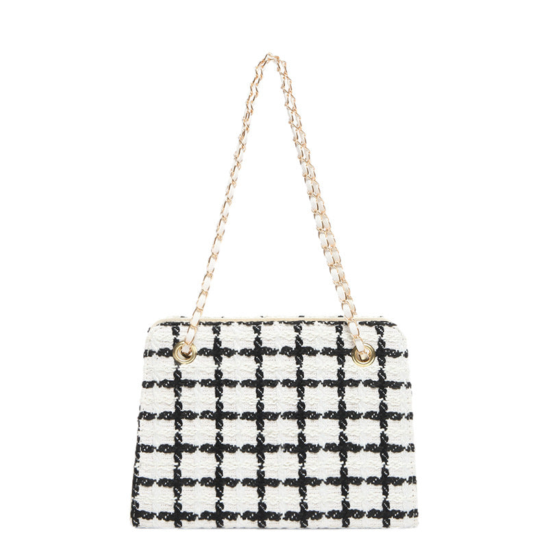 Fashionable Woven Contrast Large-Capacity Shoulder Tote Bag