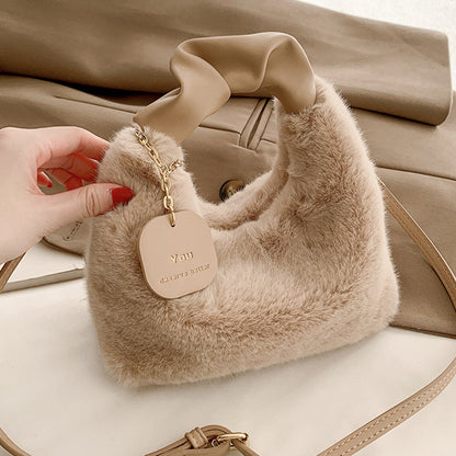 Sac à bandoulière tendance pour femme, couleur unie, avec poignée en peluche, collection automne et hiver 