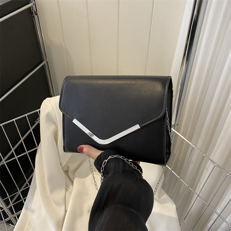 Women Fashion Solid Color Flip Square Chain Crossbody Bag