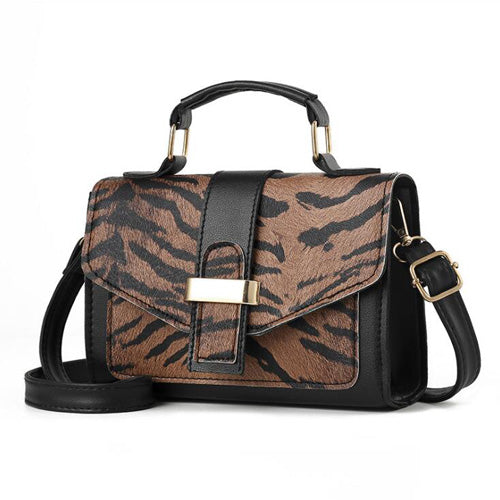 Women Vintage Flap Buckle Design Zebra Pattern PU Crossbody Bag
