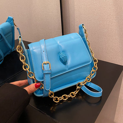 Women Fashion Solid Color Flap Chain Square PU Crossbody Bag
