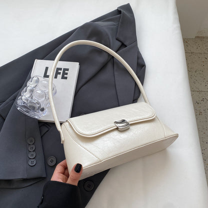 Sac à bandoulière carré simple et uni en PU pour femme, avec bouton magnétique et rabat 