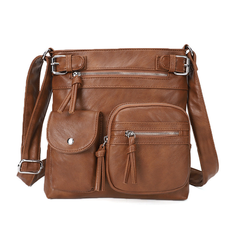 Sac à bandoulière carré en PU à fermeture éclair multi-poches rétro pour femme 