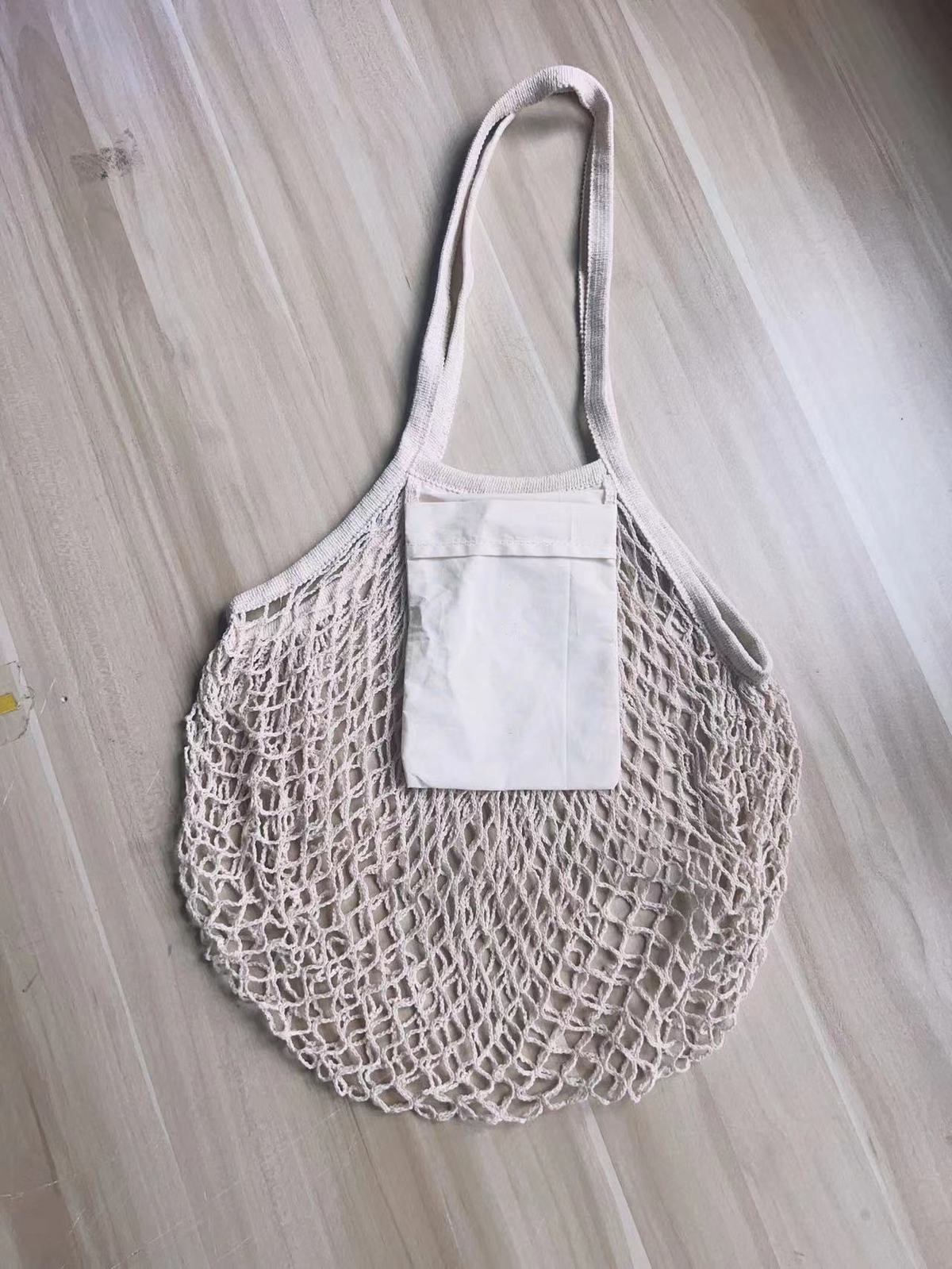 Fashion Solid Color Cotton Knitted Shopping Net Bag Beach Bag