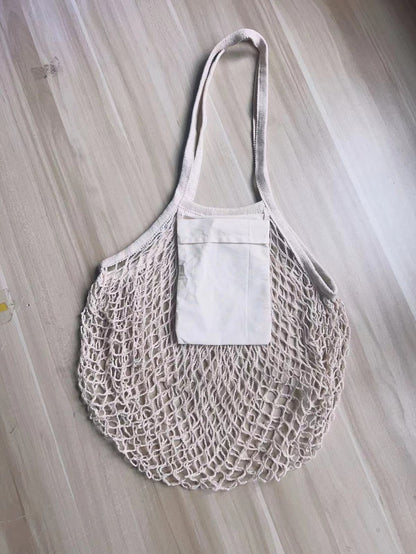 Fashion Solid Color Cotton Knitted Shopping Net Bag Beach Bag