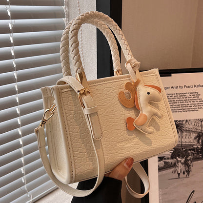 Sac à bandoulière carré en PU pour femme, à la mode, avec pendentif en forme de poney, avec poignée 