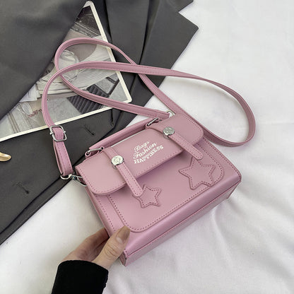 Women Fashion Casual Star Letter Print Flap Square Crossbody Bag