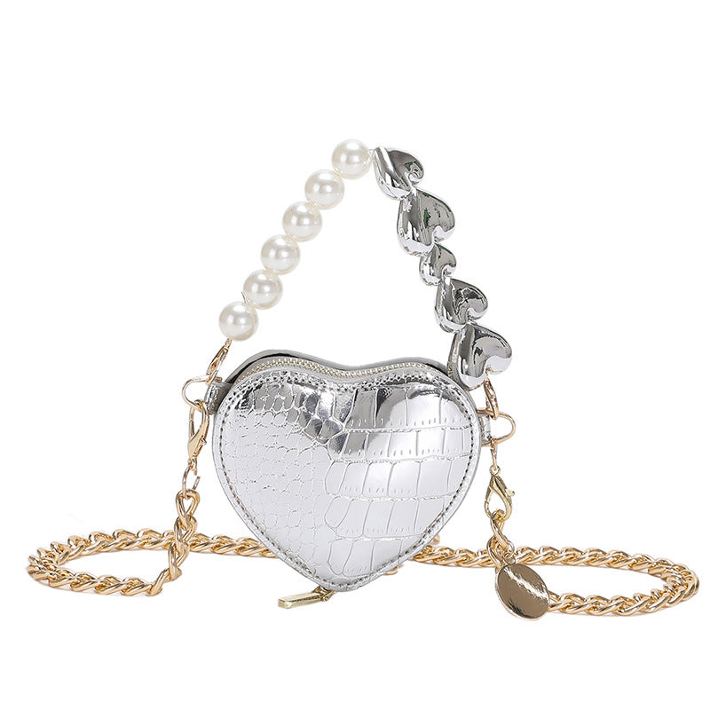 Women Fashion Mini Love Pearl Chain Crossbody Bag