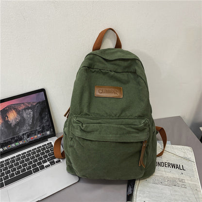 Canvas Neutral Casual Design Solid Color Large Capacity Backpack