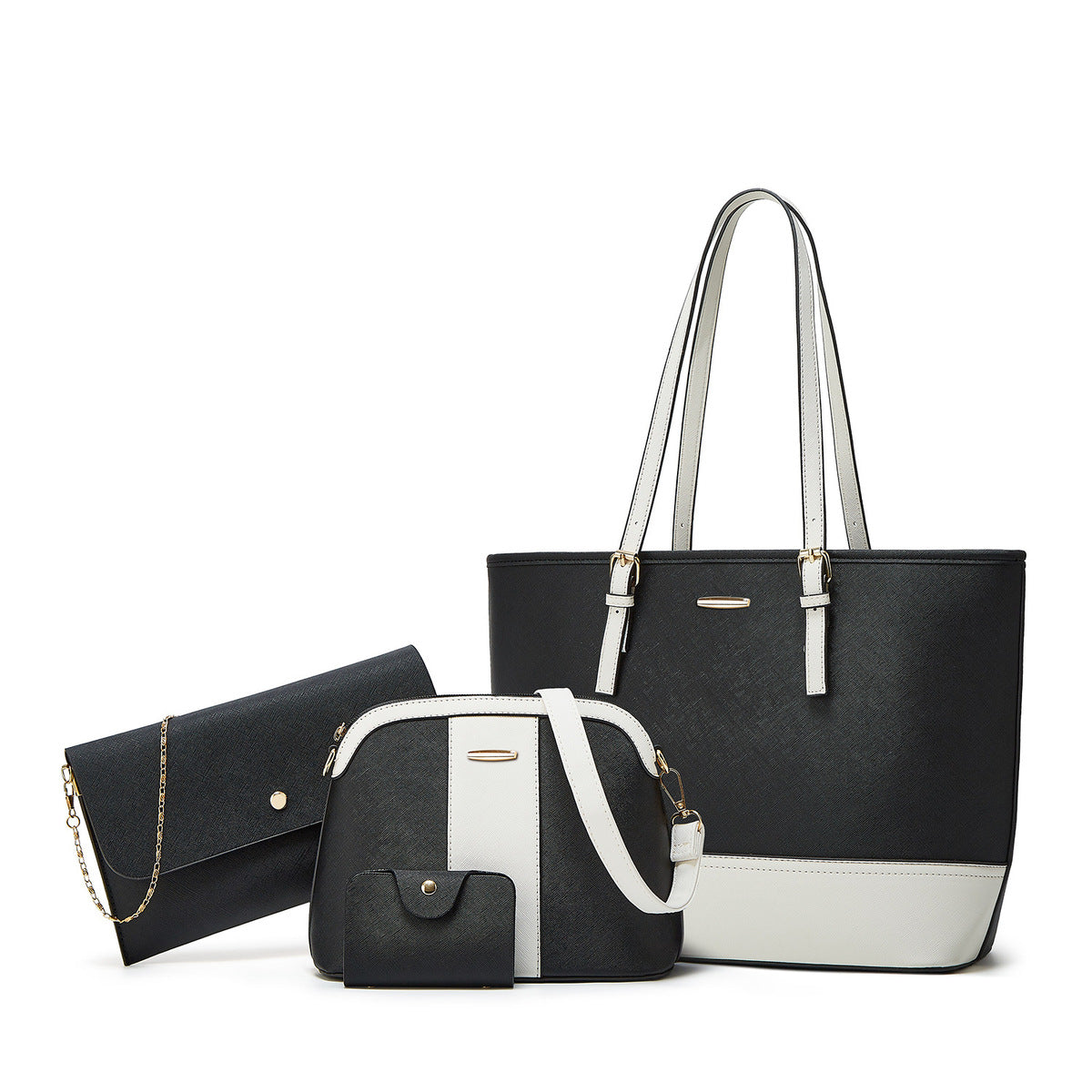 Ensemble de quatre sacs à main de grande capacité à coutures contrastées 