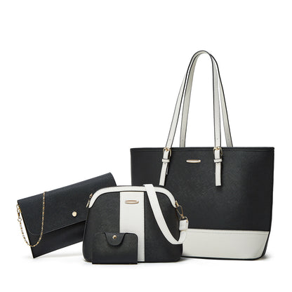 Ensemble de quatre sacs à main de grande capacité à coutures contrastées 