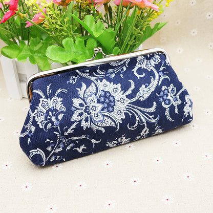 Women Fashion Fabric Ethnic Style Simple Buckle Long Coin Purse