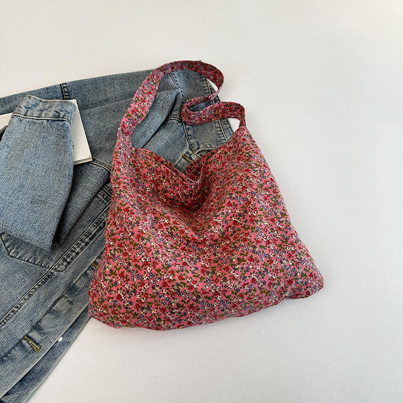 Women Casual Large-Capacity Small Tiny Flower Printed Canvas Tote Bag