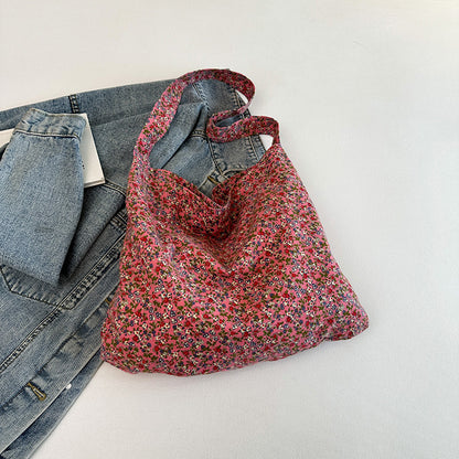 Women Casual Large-Capacity Small Tiny Flower Printed Canvas Tote Bag