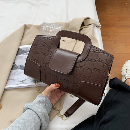 Women Fashion Solid Color Crocodile Pattern Square Chain Crossbody Bag