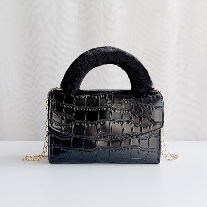 Sac à bandoulière tendance en peluche crocodile de couleur unie 