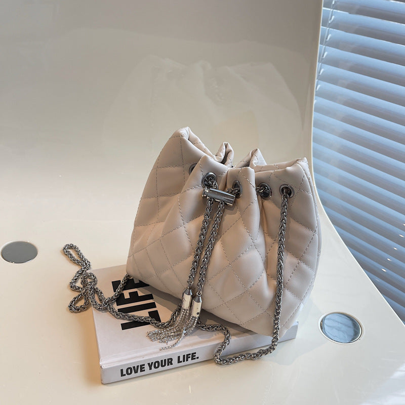 Sac seau à bandoulière décontracté à carreaux de couleur unie pour femmes