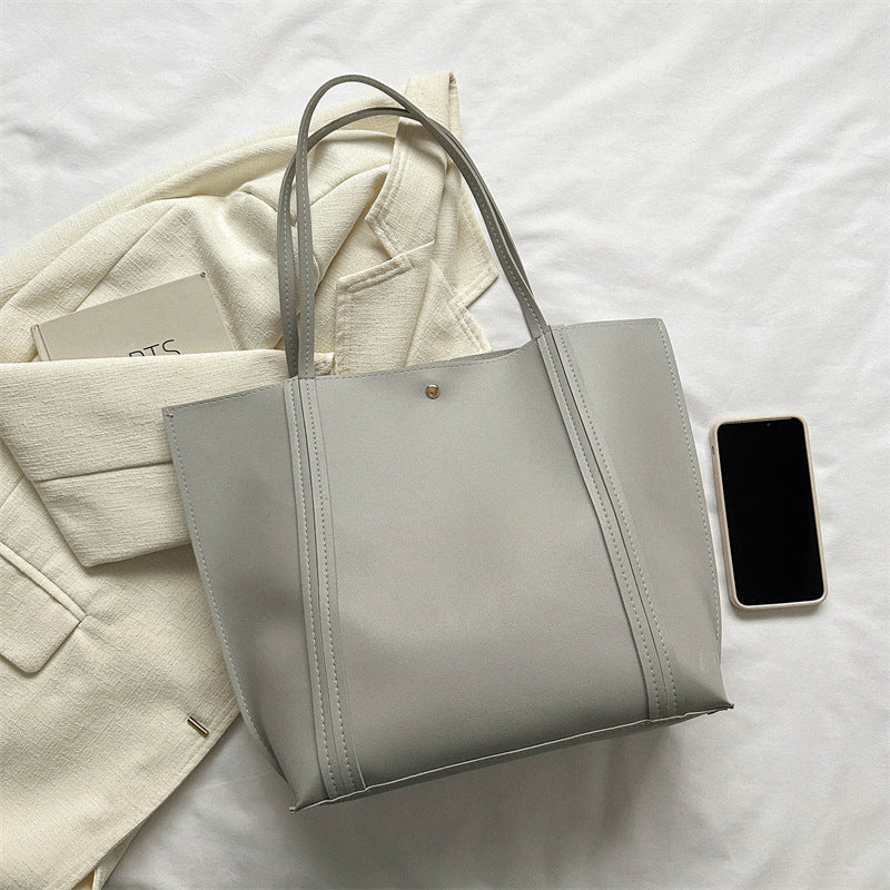 Women Fashionable Solid Color Large Capacity PU Tote Bag