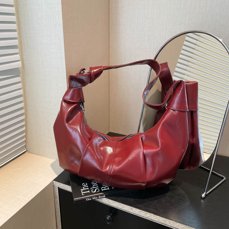 Sac à bandoulière plissé rétro décontracté pour femme, grande capacité, en forme de boulette 