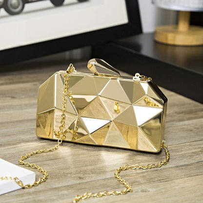 Fashion Women Creative Geometric Diamond Design Party Dinner Metal Clutch Bag