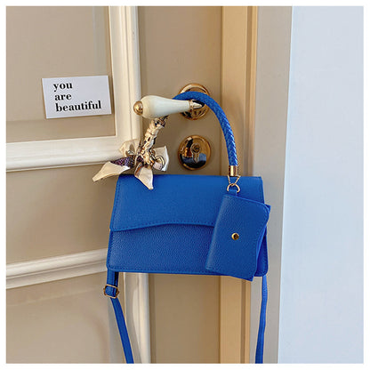 Women Fashion Solid Color Flap Scarf Coin Purse Pendant Square Handle Crossbody Bag