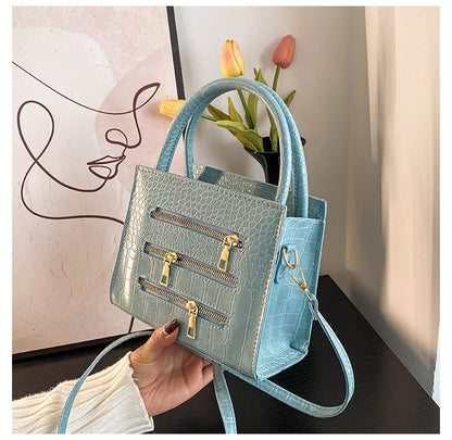Women Fashion Casual Simple Solid Color Zipper Handbag