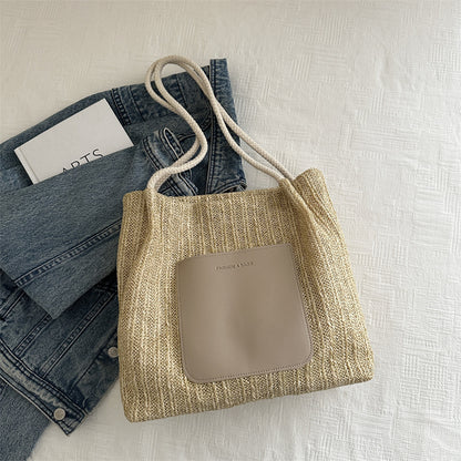 Sac fourre-tout tissé simple et tendance pour femme, grande capacité 