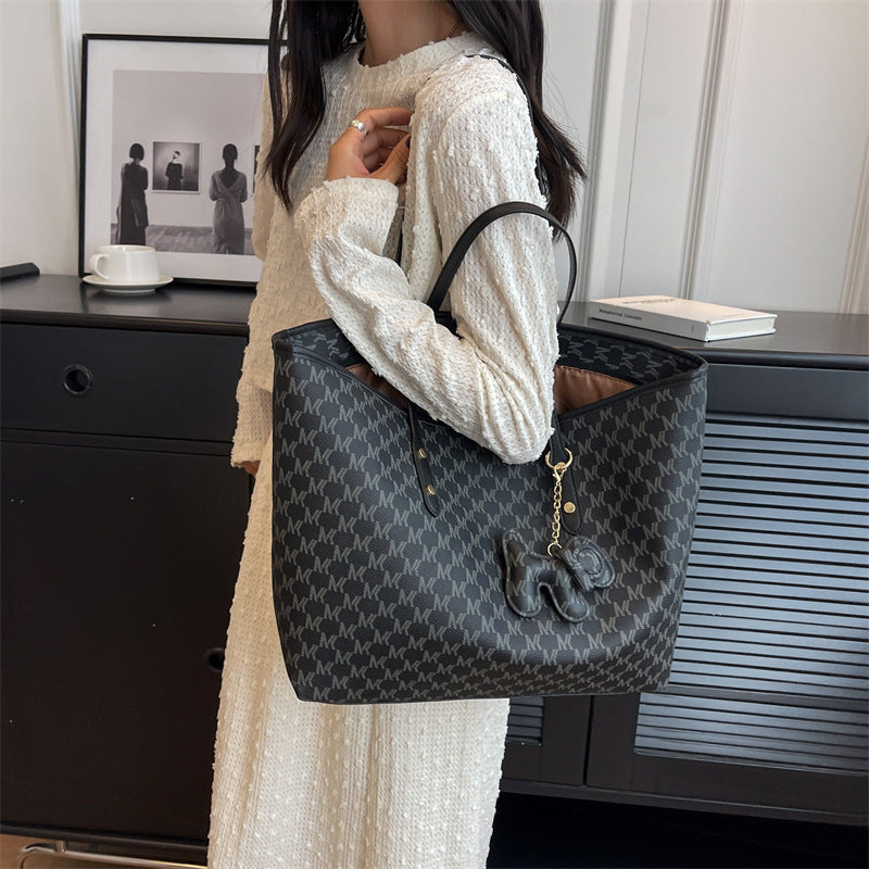 Women Fashion Casual Large Capacity Pendant Decorative PU Tote Bag
