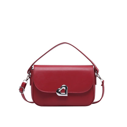 Women Fashion Simple Solid Color Love Lock Saddle Shoulder Bag