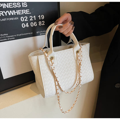 Women Fashion Large Capacity Woven Square Chain Handle Shoulder Bag