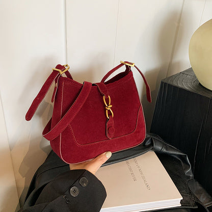 Women Fashion Simple Casual Solid Color Suede Square Shoulder Bag