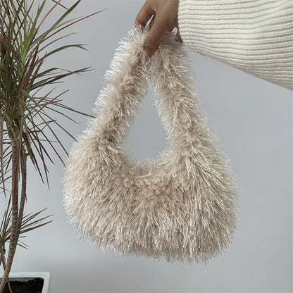 Sac à main en peluche de couleur unie pour femme, tendance automne et hiver 