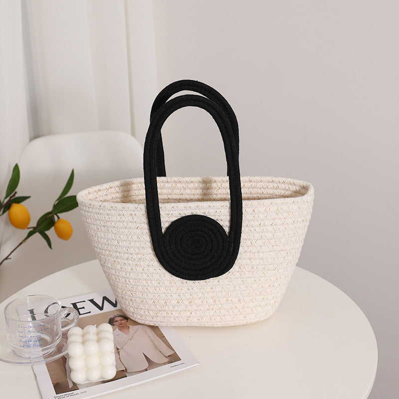 Holiday Beach Simple Large Capacity Cotton Woven Straw Handbag