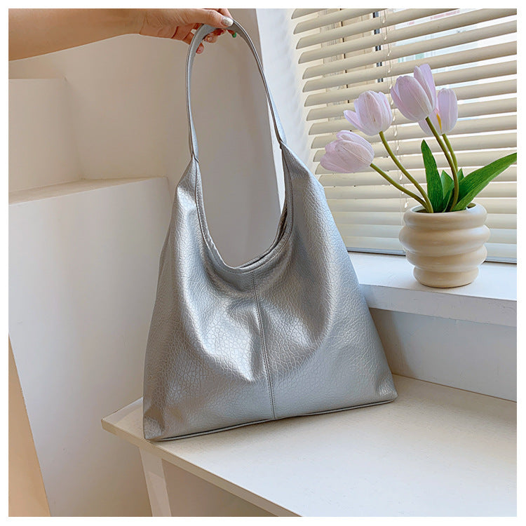 Summer Women Fashionable Solid Color Large Capacity PU Tote Bag