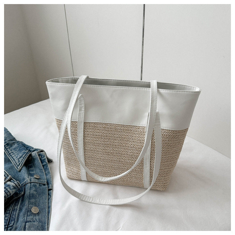 Women Fashionable Straw Woven Large Capacity Shoulder Tote Bag
