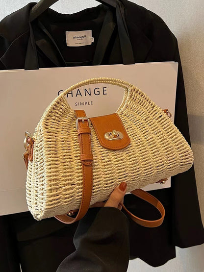 Sac à main en paille tissée de grande capacité pour les vacances et la plage 
