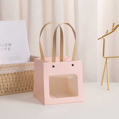 Sac d'emballage cadeau carré en papier kraft transparent, simple et tendance 