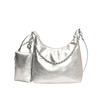 Women Fashionable Solid Color Large Capacity Zipper Shoulder PU Tote Bag