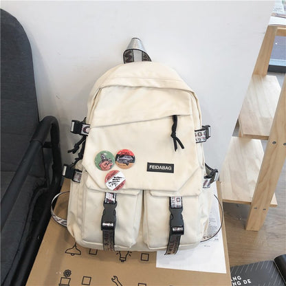 Neutral Casual Design Solid Color Canvas Large Capacity Backpack