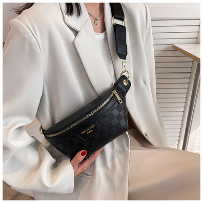 Women Fashion Casual Zipper Design Plaid PU Crossbody Chest Bag