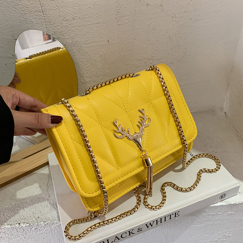 Women Fashion Deer Decorative Flap Buckle Design Solid Color PU Crossbody Bag