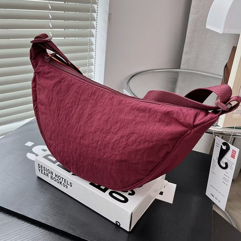 Women Casual Solid Color Waterproof Lightweight Dumpling Shaped Crossbody Bag