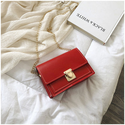 Women Fashion Solid Color Flip Lock Square Chain Crossbody Bag