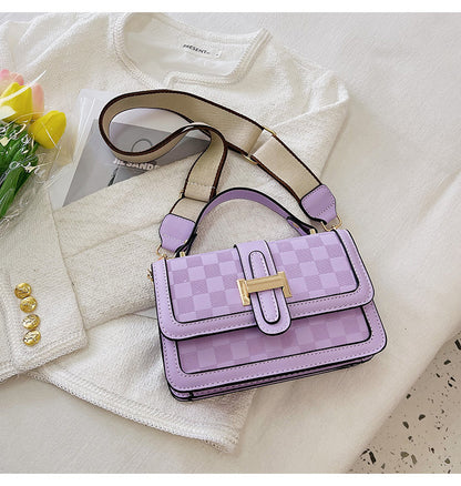 Sac à bandoulière carré à larges bretelles pour femme, simple et tendance, imprimé écossais 