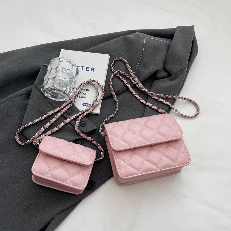 Women Fashion Casual Solid Color Rhomboid Chain Crossbody Bag