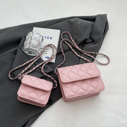 Women Fashion Casual Solid Color Rhomboid Chain Crossbody Bag