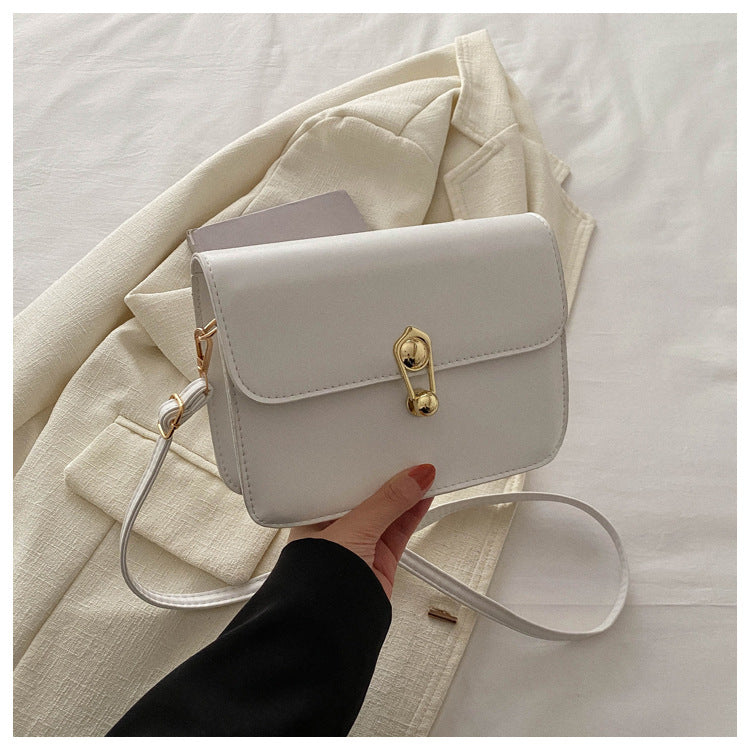 Simple Solid Color Lock Square Crossbody Bag