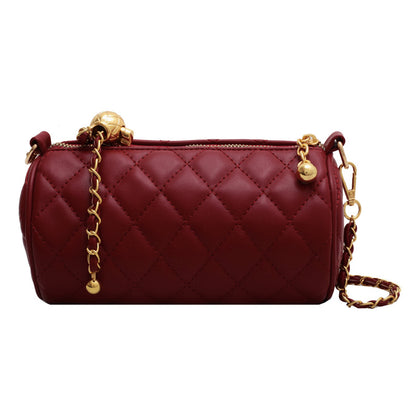 Women Fashion Casual Solid Color Rhomboid Cylinder Chain Crossbody Bag