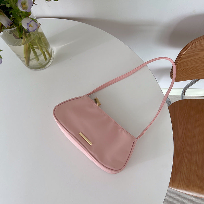 Sac à main tendance en nylon de couleur unie avec fermeture éclair pour femme 