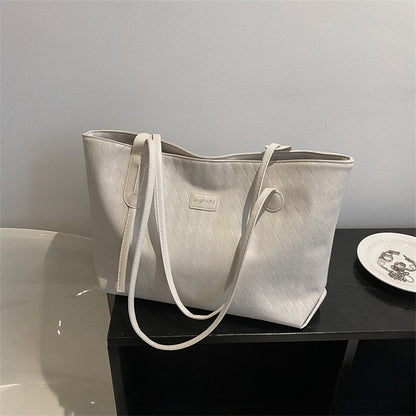 Women Fashionable Simple Solid Color Large Capacity PU Tote Bag